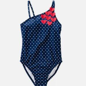 NWT Gymboree Retro Polka Dot Hearts Swimsuit Swimwear Nautical Navy Girls 12